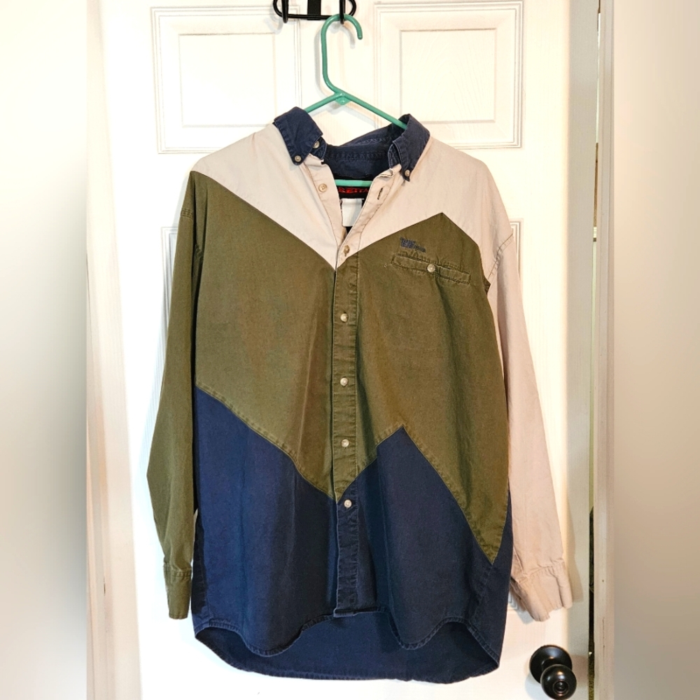 Vintage Garth Brooks Mo Betta longsleeve Button Down Shirt Green Blue size Large